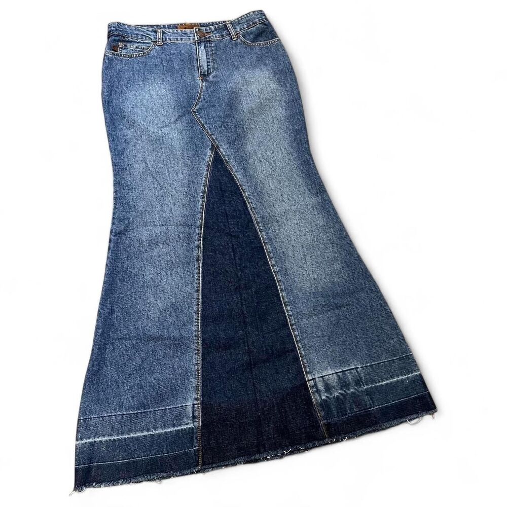Y2K Grunge Rave Patchwork Denim Maxi Skirt